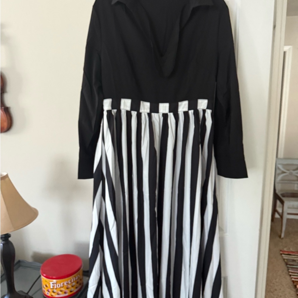 Elegant Black and White Striped Dress